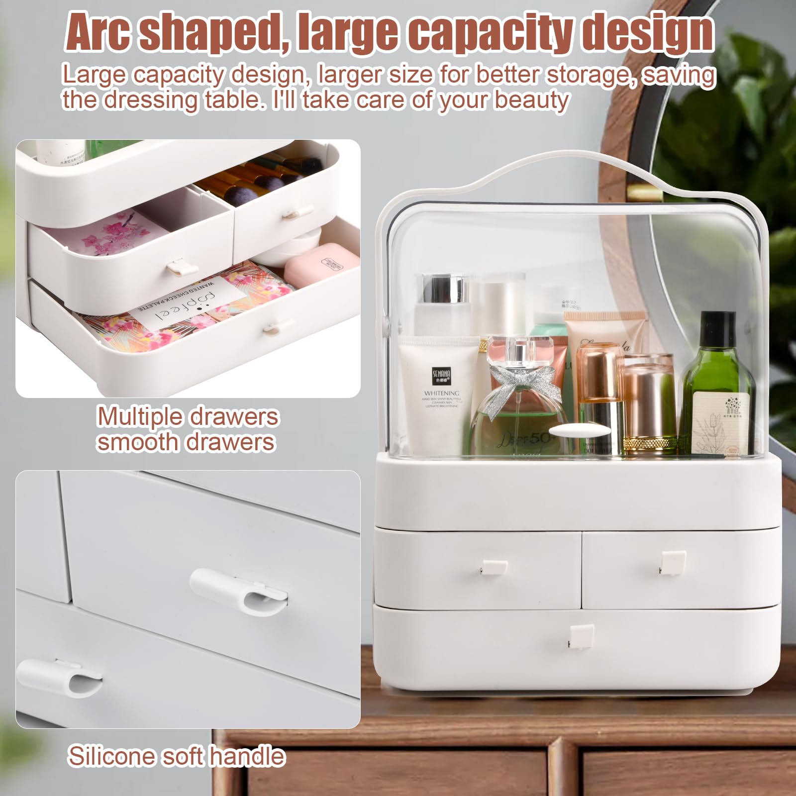 Zsanhua Cosmetic Storage Box with Lid, Large Makeup Organizer